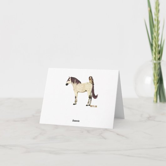 Monogram van witte paarden en uilen notitiekaartje (Achterkant)