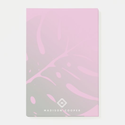 Monogram van zacht gradiënt-Monstera-tropisch blad Post-it® Notes (Voorkant)