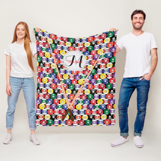 Monogram vast en 🎱 Billiards Balls Fleece Deken (In situ)