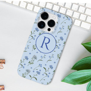 Monogram Vergeet me niet Blue Floral Waterverf Case-Mate iPhone 14 Pro Hoesje