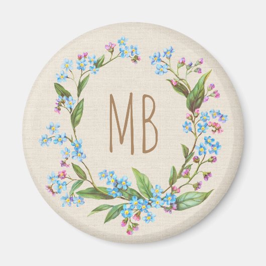 Monogram vergeet-me-niet Wreath Blue Cute Rustic Magneet (Voorkant)