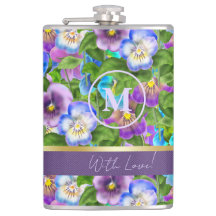 Monogram Verjaardag Pansy Violet Flowers Waterverf
