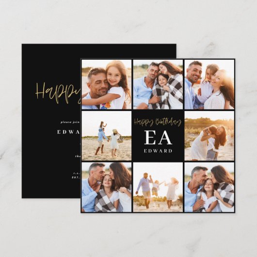 monogram verjaardag zwart en goud multi - foto (Voorkant / Achterkant)