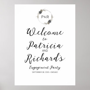 Monogram verlovingsfeest welkomstbord poster