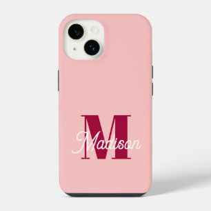 Monogram Vet Roze Gepersonaliseerde Initialen iPhone 14 Hoesje