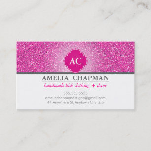 MONOGRAM vet sparkly glitter heet fuschia roze Visitekaartje
