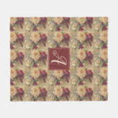 Monogram  Victoriaans Roos Floral Fleece Deken (Voorkant (Horizontaal))