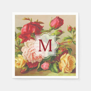 Monogram  Victoriaans Rozen Boeketbloemen Servet