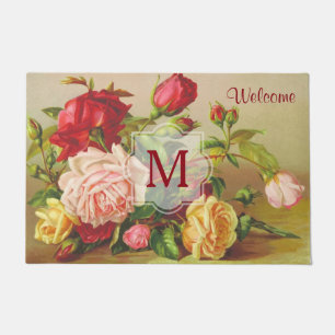 Monogram  Victoriaans Rozen Bouquet Flowers Deurmat