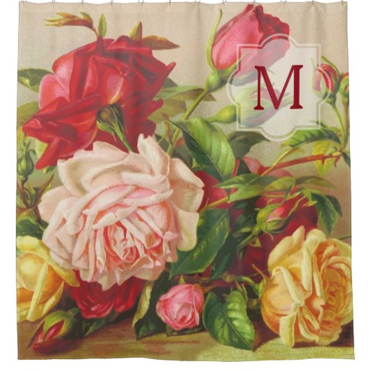 Monogram  Victoriaans Rozen Bouquet Flowers Douchegordijn (Voorkant)