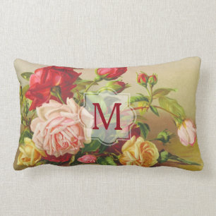 Monogram  Victoriaans Rozen Bouquet Flowers Kussen