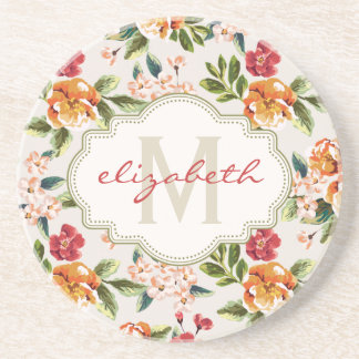Monogram  Victoriaans Waterverf Floral Zandsteen Onderzetter