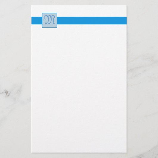 Monogram vierkant (blauw) briefpapier (Voorkant)