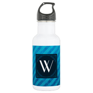 Monogram vierkant op blauwe diagonale strepen waterfles