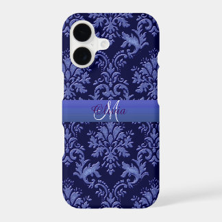 Monogram Vintage Blauwe Damast iPhone Hoesje