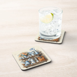 Monogram Vintage Blauwe Keuken  Bier Onderzetter