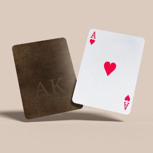 Monogram vintage elegante bruine leren uitstraling pokerkaarten