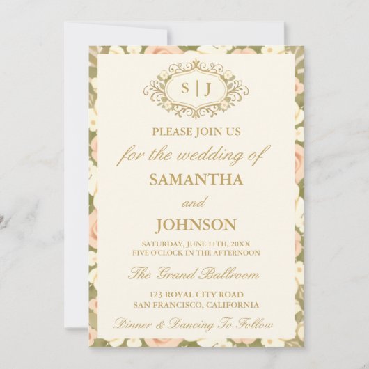 Monogram Vintage Ivory Wedding Invitation (Devant)
