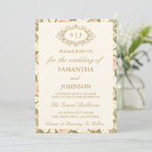 Monogram Vintage Ivory Wedding Invitation (Debout devant)