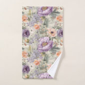 Monogram Vintage Pêche Violet Floral Shabby Chic (Serviette à main)