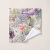 Monogram Vintage Pêche Violet Floral Shabby Chic (Gant de toilette)