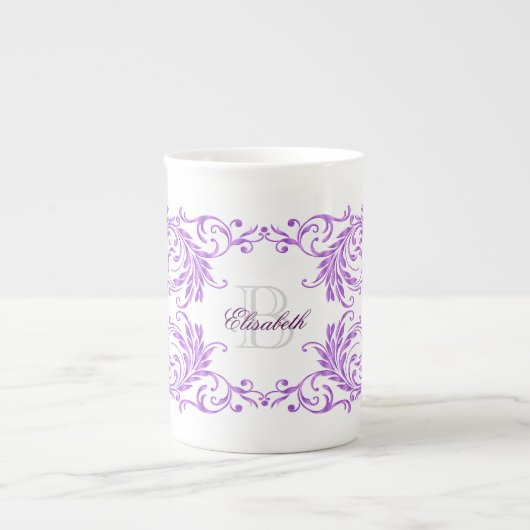 Monogram Violet Damask Porselein Kop (Voorkant)
