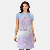 Monogram Violet Opal Iridescent Droog Glitter Schort (Gedragen)