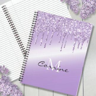 Monogram Violet Paarse Dripping Glitter Metallic Notitieboek