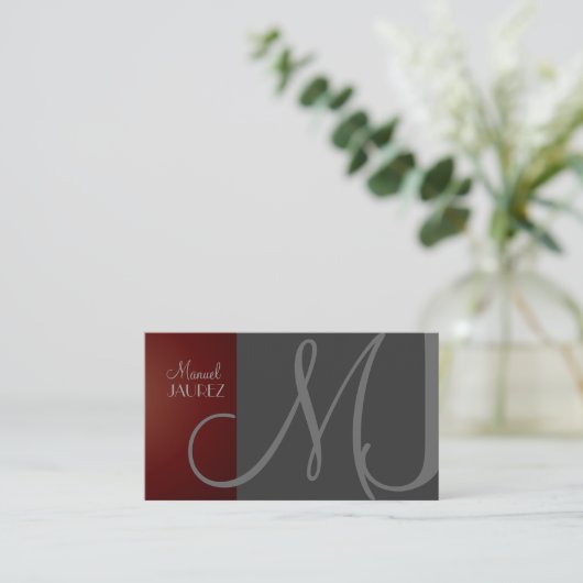 MONOGRAM VISITEKAARTJE EN RETRO/GRAY/MAROON (Staand voorkant)