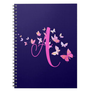 Monogram Vlinder Blauw Roze Notitieboek