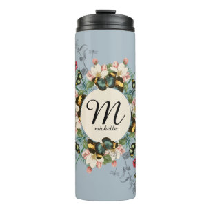  monogram vlinder Stamboekblauw Aangepast Thermosbeker
