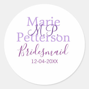Monogram Voeg naam letter bruidsmeisje bruiloft me Ronde Sticker