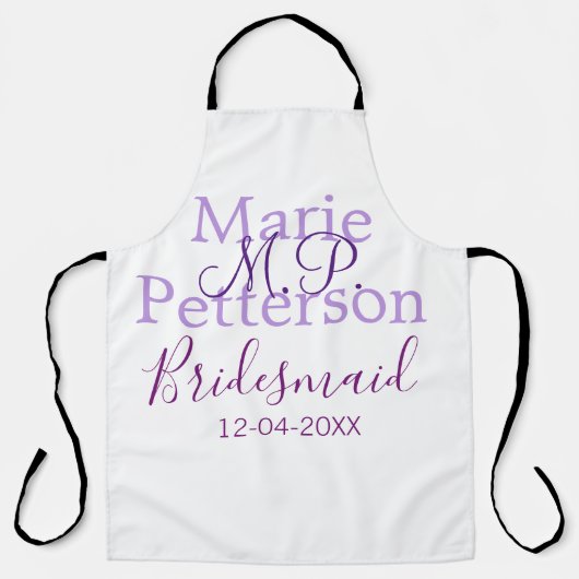 Monogram Voeg naam letter bruidsmeisje bruiloft me Schort (Voorkant)