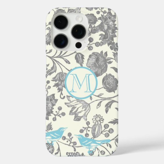 Monogram vogelgrijs ivory Aqua Blue Case-Mate iPhone Case (Achterkant)