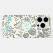 Monogram vogelgrijs ivory Aqua Blue Case-Mate iPhone Case (Achterkant (horizontaal))