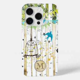 Monogram Vogelkooi Leuke Vogel Berk Boom iPhone Ca iPhone 15 Pro Case