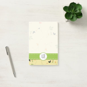 Monogram - vogels, bladeren, bessen - groen geel post-it® notes