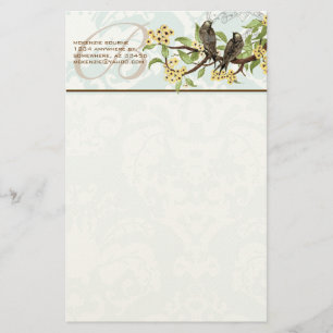 Monogram  Vogels Gele Bloemen Stationery Briefpapier