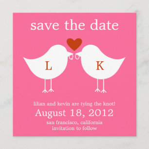 Monogram vogels Sla de datumkaart op - Hot Pink Save The Date