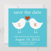 Monogram vogels sparen de datumkaart - Turquoise Save The Date (Voorkant)