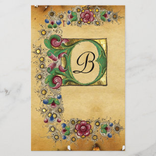 MONOGRAM VOOR ANTIEK ROZEN MEDIEVAL FLORAL PARCHME BRIEFPAPIER