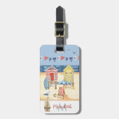 Monogram voor Beach Summer Scene Ocean Bagagelabel (Voorkant verticaal)