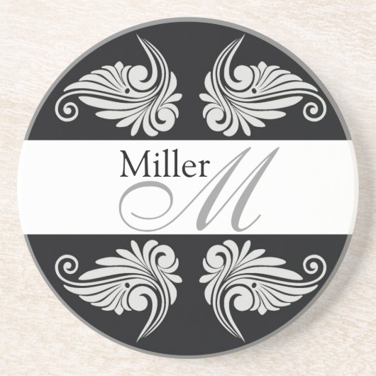 Monogram voor Black Flourishes Wedding Jubileum Zandsteen Onderzetter (Voorkant)