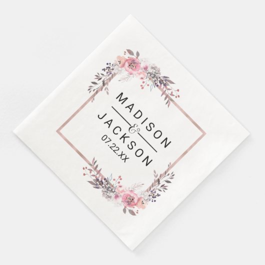 Monogram voor bloedige bruiloft met gouden rand en servetten (Hoek)