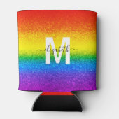 Monogram voor Chic Rainbow Glitter Stripes Blikjeskoeler (Achterkant)