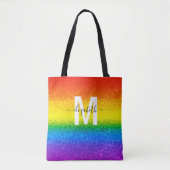 Monogram voor Chic Rainbow Glitter Stripes Draagtas (Voorkant)