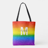 Monogram voor Chic Rainbow Glitter Stripes Draagtas (Achterkant)
