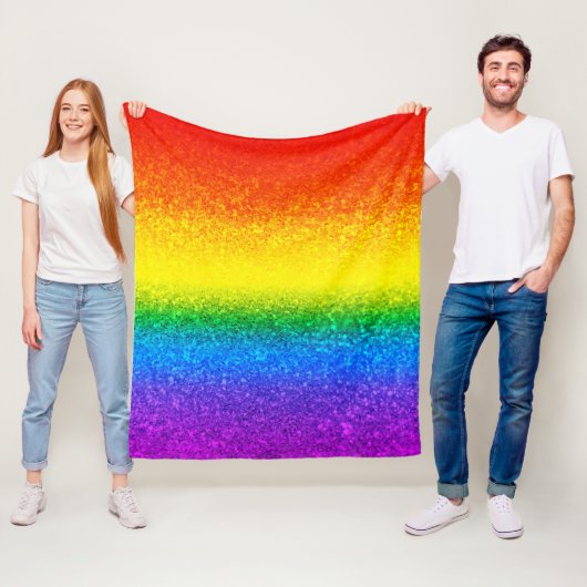 Monogram voor Chic Rainbow Glitter Stripes Fleece Deken (In situ)