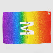 Monogram voor Chic Rainbow Glitter Stripes Golfhanddoek (Horizontaal)
