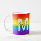 Monogram voor Chic Rainbow Glitter Stripes Koffiemok (Links)